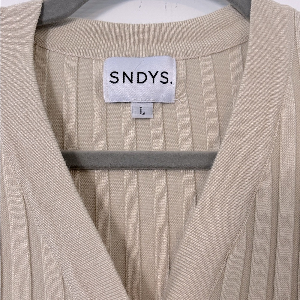 SNDYS. Nevada Ribbed Knit Button Down Bodycon Mini Dress in Cream Size Large - Picture 3 of 8